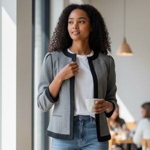 Vintage Stirling Cooper Wool Blend Open-front Classic Mandarin Collar Blazer